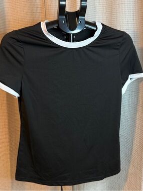 SHEIN Black Tee with White Trim - Short Sleeve Ringer Top